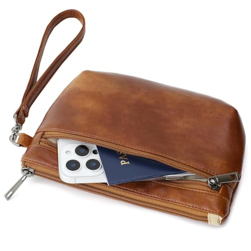 Image of Small Wristlet Wallets for Women, Zip Clutch Bag with Wristlet Pouch, 3-Zipper Original Design