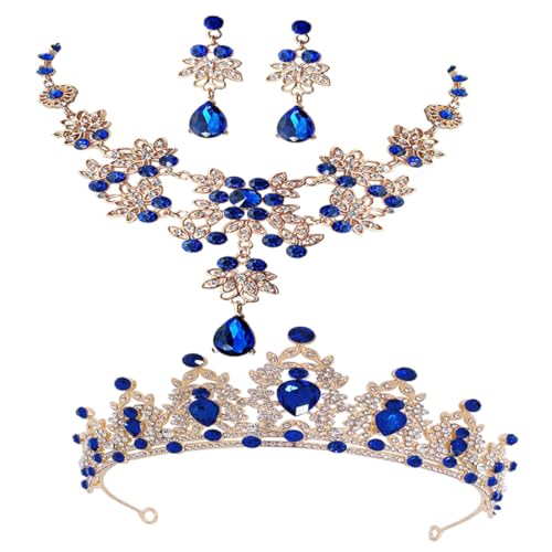 TOPPERFUN Tiare Couronne De Mariée Ensemble Bijoux Collier Et Boucles Oreilles Pour Demoiselles Honneur