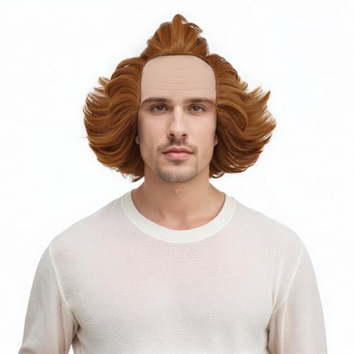 karlery Short Fluffy Brown Curly Bald Wig Horror Anime Cosplay Wig