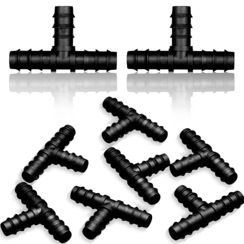 Lot de 15 raccords de tuyau en T 16 mm (1/2), en plastique noir, Connecteur de Tuyau Cannelé en Plastique, Raccord Coude Tuyau Arrosage, Connecteurs Barbelés de Tuyaux pour Système D'Irrigation, Tés