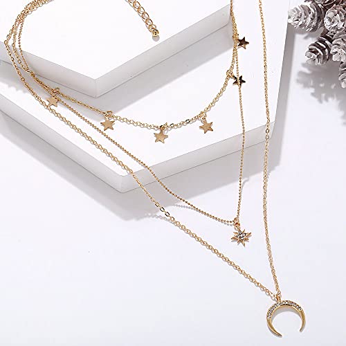 Image of Vembley Pack of 2 Attractive Gold Plated Triple Layered Moon Star & Moon Heart Earth Pendant Necklace For Women and Girls