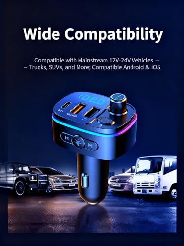 Image of TISONNY Bluetooth FM Transmitter for Car, with Dual Fast Charging (QC3.0 & PD 20W), Qualcomm 5.0 Chip, Hands-Free Calling, Support USB /TF Card Playback, Plug and Play for All Cars