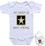 Daddy is Army Strong -Cute Newborn Infant Baby Bodysuit Outfit Onesie & bib Set White