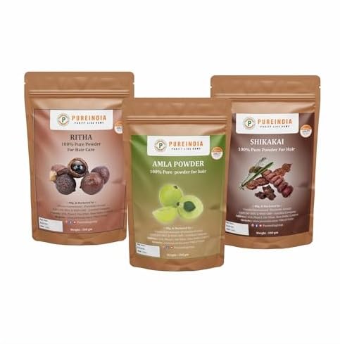 Pureindia Amla, Ritha, Shikakai Powder for Hair Growth & hair mask, Natural Shampoo, Anti- Dandruff, 50 gm Each, Total -150 gm