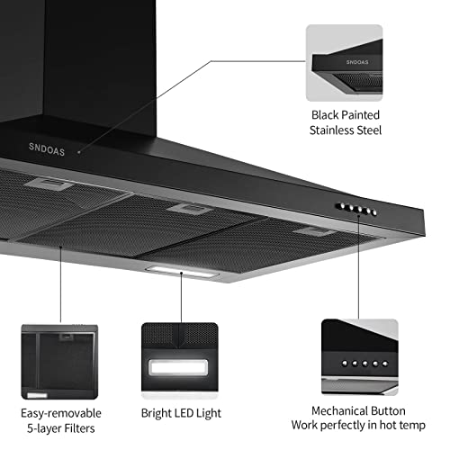 Sndoas GD1790BPA Black Range Hood 36 Inches,Stainless Steel Wall Mount Range Hood Black,Kitchen Hood Vent thumb #2