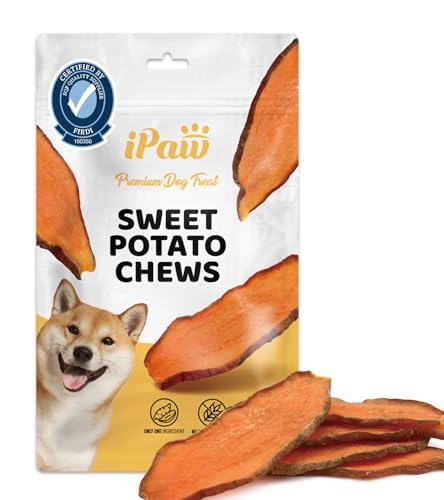 iPaw Sweet Potato Chews for Dogs, 100% Sweet Potato Single Ingredient Dog Treats for Vegetarian, Human Grade Puppy Chew, Rawhide Alternative, Hypoallergenic, Easy to Digest, Natural Dog Treats (100g)