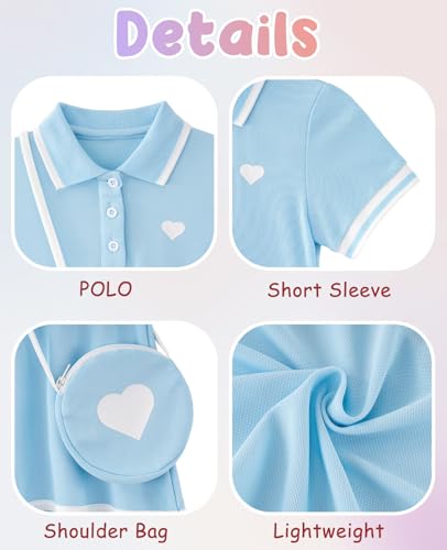 Move Dance Toddler Girl Sporty Dress Blue Summer Clothes 4T 5T Short Sleeve Polo Dresses Kids Birthday Outfits School Sport Casual Sundress with Bag — view 6