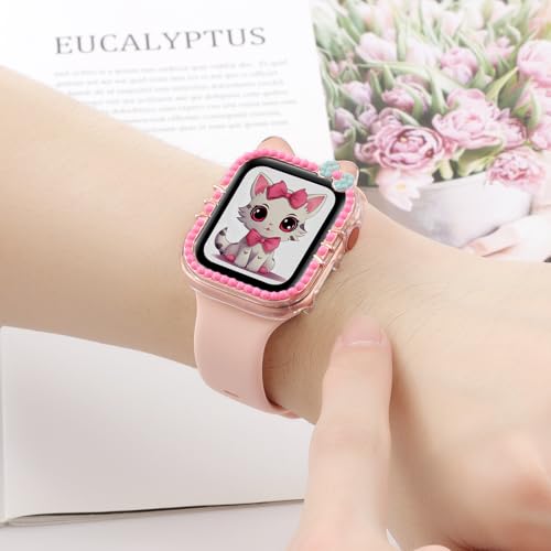 Cartoon Bumper Case Compatible with Apple Watch Cover for Women iWatch Series 9 8 7 41mm 45mm, Series 6 5 4 SE 2 40mm 44mm, Cute Cat Protective Face Cover Clear Hard PC Protector by FXLMEITW - Used condition - Image 4