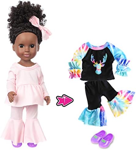 iBayda One-Piece 14.5 inch Black Girl African-American Washable Realistic Silicone Baby Doll with 2sets Clothes and One-Pair Shoes