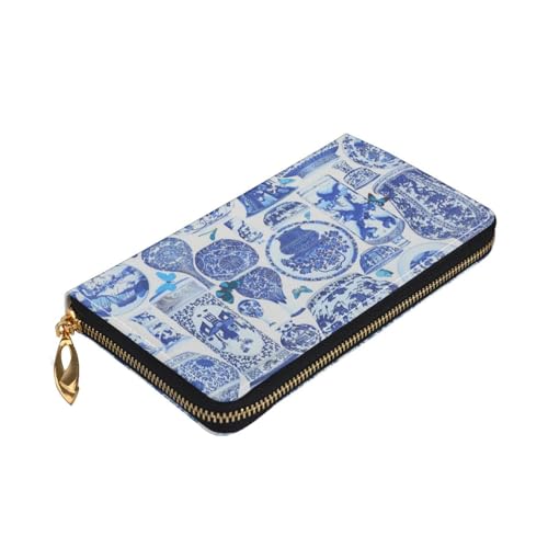 Leather Wallet For Women And Men Chinoiserie Blue And White Clutch Purse Wristlet Bag Credit Card Holder Wallet3