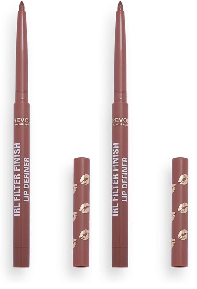 Image of Makeup Revolution IRL Filter Finish Lip Liner Definer Frappuccino Nude Waterproof Long Lasting Set with Matching Lipsticks or Lip Gloss (Pack of 2)