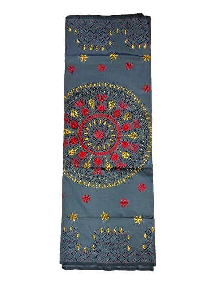 Handwoven Bhagalpuri Silk Kantha Stitch Saree with Blouse Piece Inside-picture-16