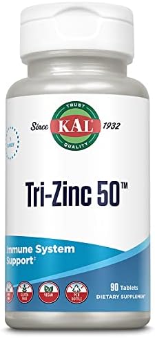 KAL Tri Zinc 50mg w/Zinc Citrate, Zinc Amino Acid Chelate and Zinc Picolinate, Healthy Metabolism and Immune Support Supplement, Vegan, Gluten Free, Non-GMO, 60-Day Guarantee, 90 Servings, 90 Tablets