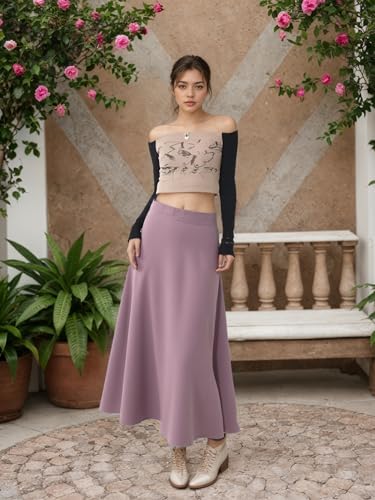 Women's Elegant Maxi Skirt, Lilac Purple, High Waist, A-Line Silhouette, Ankle Length2