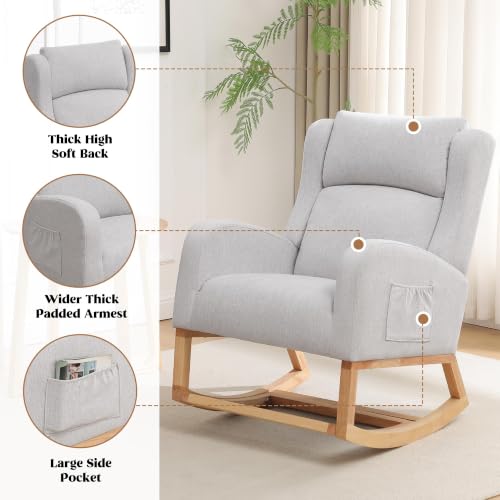 Image of HCHAIRH Rocking Chair Nursery, Nursing Chairs with Foot Rest, Light Grey