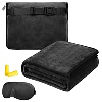 Reisedecke Flugzeug,Verwandlungskissen 2 in 1,127x152cm Reisedecke Ultraleicht Warm,Reise Gadgets mit Schlafmaske und Ohrstöpsel,Tragbare Verwandlungskissen für Geschäftsreisen,Büros, Reisen(Schwarz)