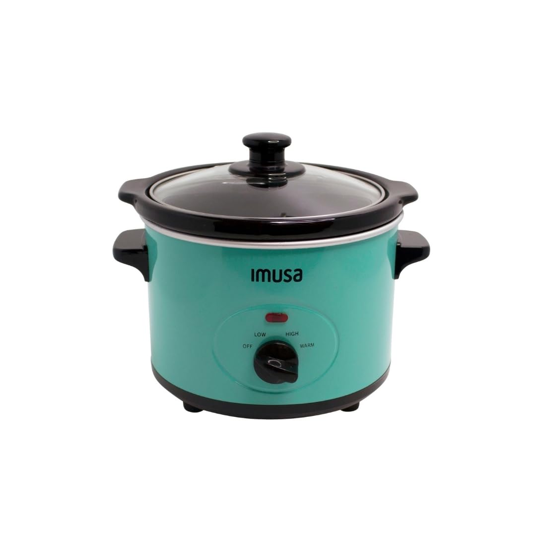 IMUSA Small Slow Cooker 1.5 QT, 3 Heat Settings, Removable Ceramic Pot, Teal