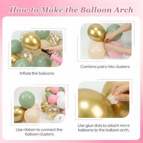 Pink Sage Green Birthday Decorations 41Pcs With Tablecloth | Crafted of premium latex and durable fabric. Instantly transform standard indoor rooms into an elegant celebration venue.