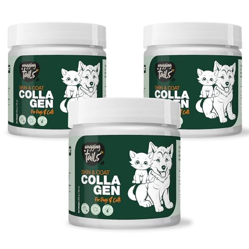 Image of Wagging Tails Skin & Coat Collagen for Dogs & Cats |Marine Collagen with Omega 3, 6 & 9, Biotin|Reduces Shedding & Itching|Shiny Fur & Healthy Skin|200g Powder|Pack of 3