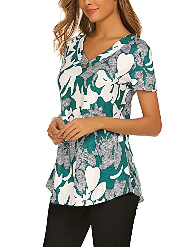 Women's Tunics Summer Short Sleeve Tunic Tops Dressy Floral Blouses Shirts Green Xl #TOP1