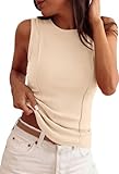 PRETTYGARDEN Sleeveless Tops for Women 2026 Summer Ribbed Tank Top Fitted Shirts Basic Tees Cute Spring Going Out Y2k Clothes (Beige,Small)