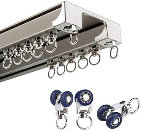 Heavy-Duty Aluminum Ceiling Curtain Track System, 14.4ft Silent Sliding Room Divider Rails, Double Track Curtain Rod for Home & Office, Champagne Finish