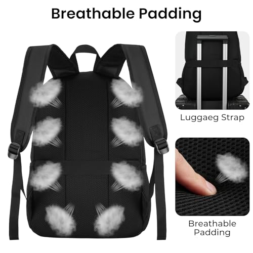 Image of ZUBOND Unisex Black Backpack for School, Lightweight Boys Girls Backpack Fits 17.3 Inch Notebook, Water Bottle Pocket - Ideal for Teens, College Students, Adults