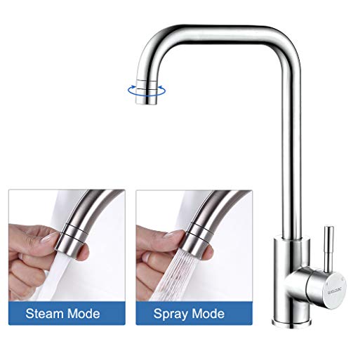 Welquic Grifo de cocina extraíble 2 Funciones 360° Giratorio Grifo Monomando de Fregadero Grifería cocina Agua Fría y Caliente Cromado