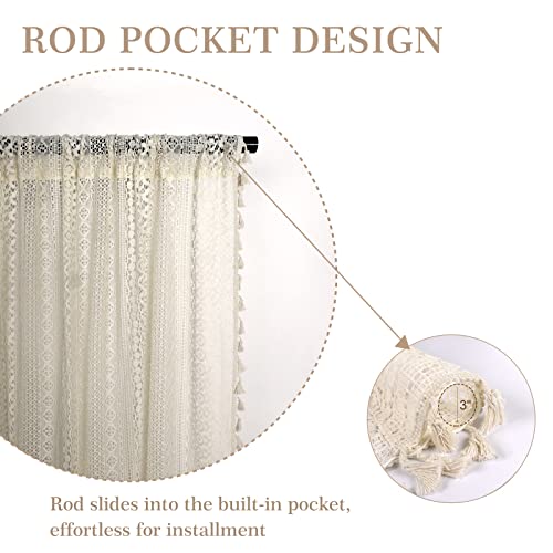 Colorbird Boho Light Filtering Curtains 63 Inch Length 2 Panels, Vintage Crochet Lace Bedroom Curtains, Modern Macrame Tassels Drapes For Living Room Doorways… #TOP3