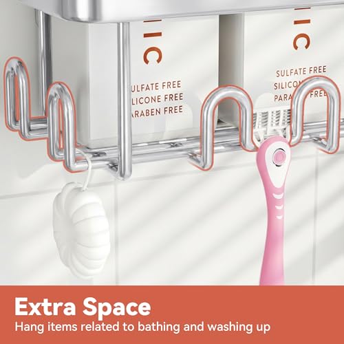 Image of YASONIC Shower Caddy Adhesive, 100% Rustproof Shower Organizer, Large Capacity Shower Shelves for Inside Shower, No Drill Shower Storage for Home (2 Pack Silver)