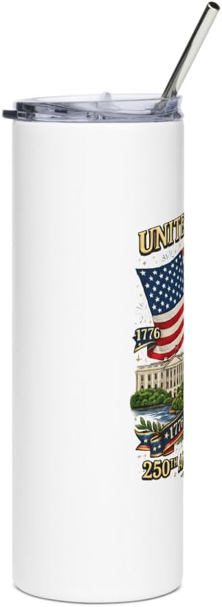 250th Birthday Patriotic US Flag Design Skinny Slim Tumbler, 250 Years 1776-2026 American Birthday