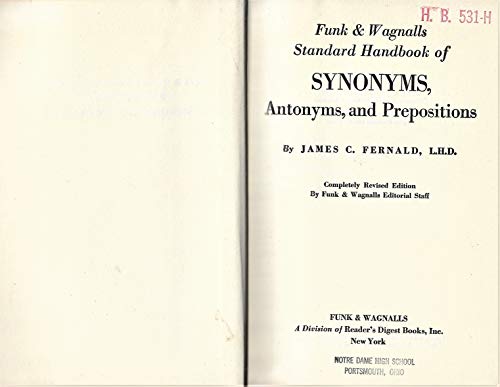 Funk And Wagnalls Standard Handbook Of Synonyms, Antonyms, And Prepositions. #TOP4