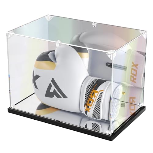 KOLIPI Boxing Glove Display Case with Mirror Back and Base, Acrylic Display Case for Full Size Boxing Glove, Watch The Video to Assemble (14x9.5x8.7 inch, 35x24x22 cm)