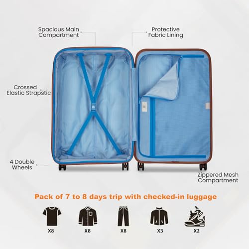Image of DELSEY PARIS FLANERIE SE 66 cms Medium Check-in Polycarbonate Hard Sided 8 Wheels and Expandable Spinner Suitcase /Trolley Bag for Travel with TSA Lock- Chocolate