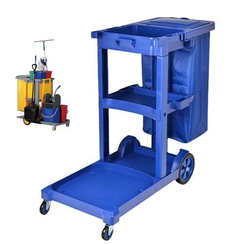 Janitorial Cart,Multi-purpose cleaning service cart,Cleaning Trolley on Wheels,cleaning cart for housekeeping,with Mop Holders,Janitor Utility Cart with Cover for Restaurants Malls Hospitals