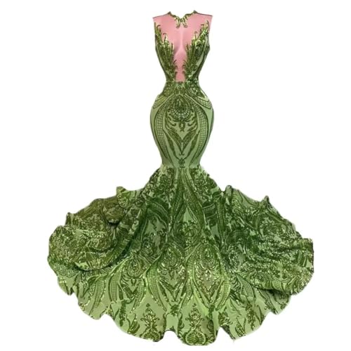 Women's V-Neck Sequined Long Train Mermaid Prom Shower Party Evening