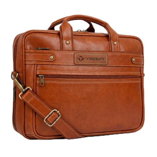 PU Leather Laptop Tan Messenger Office Bag Briefcase for Work for...