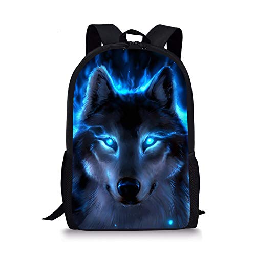 Binienty Schulrucksack für Kinder, Jungen, Mädchen, Teenager, leicht, für Bücher, Laptop, lässiger Tagesrucksack, Blauer Wolf, Einheitsgröße