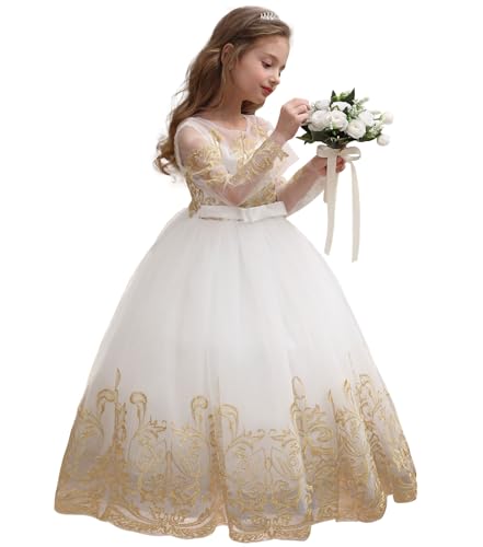 Fancy Flower Girl Dress for Wedding Kids Long Sleeves Lace Pageant Ball Gowns2