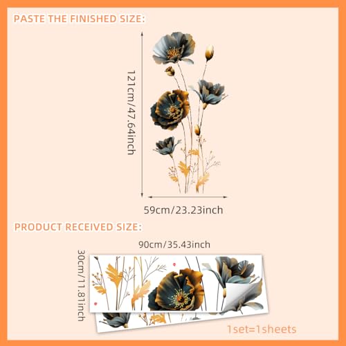 CNUSER 3D Wall Stickers Black Gold Floral Wall Art Decal Decor for Bedroom Living Room Offices Home Decoration - Thumbnail 3