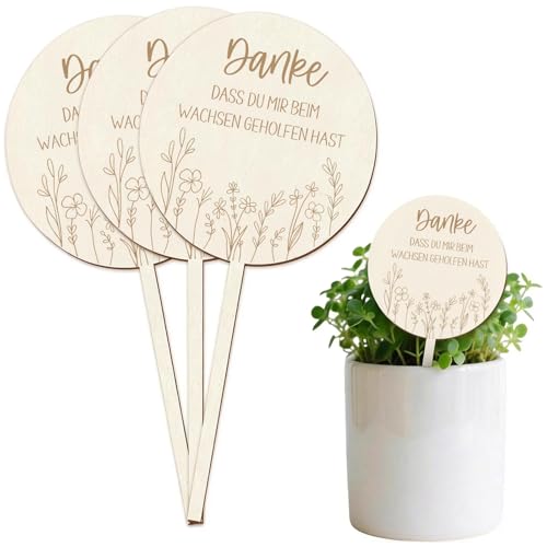 Abschiedsgeschenk Lehrerin mit Herz - 3er Set Holz Blumenstecker als Lehrerin Geschenk zum Abschied oder Schuljahresende für Schule & Kita