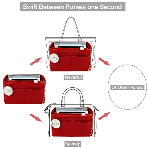 ETTP Purse Organizer, Felt Purse Organizer Insert With 2 Metal Zipper, Handbag Organizer For Speedy, Neverfull, Tote, Handbag, 7 Colors 5 Sizes (Red, Meidum) by ETTP - Used condition - Image 5