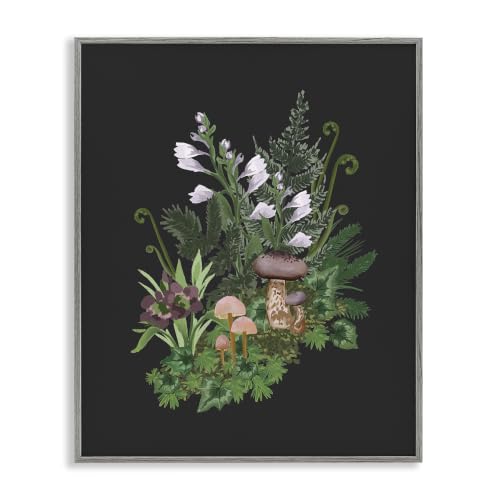 Forest Plants Blooming Mushrooms, 24 x 30 Inch Framed Giclée Print