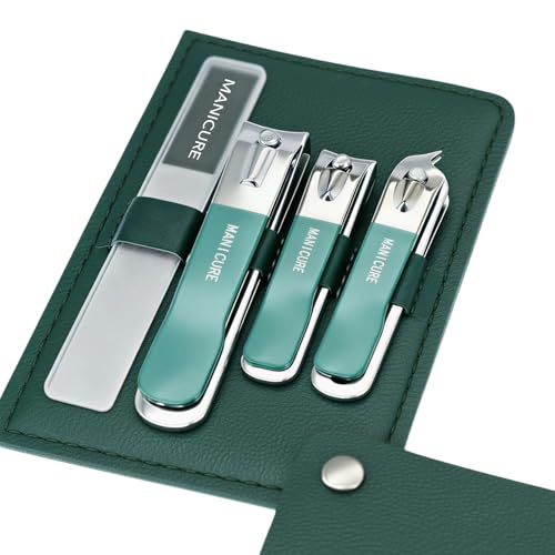 FANTEXY Nail Clippers Set with File,Fingernail and Toenail Clippers,Professional Manicure Kit,4 Pieces Nails Cutter Set,Nails Care Kit for Pedicure,Travel Manicure Set,Nail Trimmer(Dark Green)