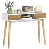HOMCOM Mesa de Consola Estrecha Consola de Recibidor 2 Cajones Blanco