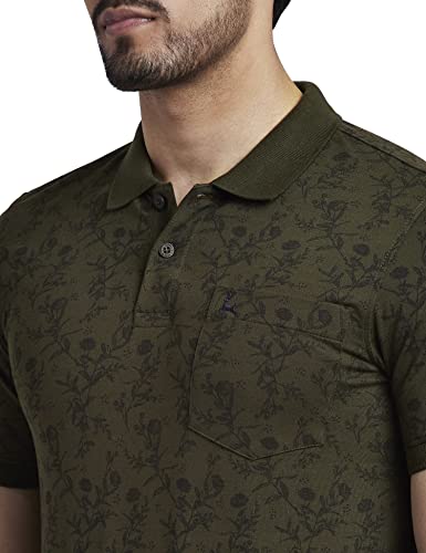 Image of Parx Men's Cotton Polyester Blend Print Pattern Regular Fit Rib Collar Polo Neck Half Sleeve Casual T-Shirt