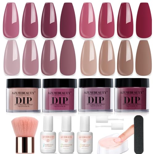 4 Colors Dip Nails Powder Kit Azurebeauty Fall Winter Brown Purple Dipping Po...