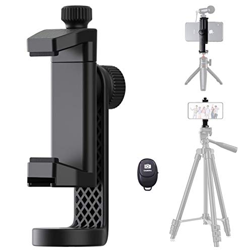 Phone Hot Shoe Mount with Remote, ST-17 Phone Tripod Mount Adapter 360 Rotation Cold Shoe for Mic Light 1/4 Screw Cell Phone Holder Adjustable Clamp Compatible with iPhone Samsung Smartphone