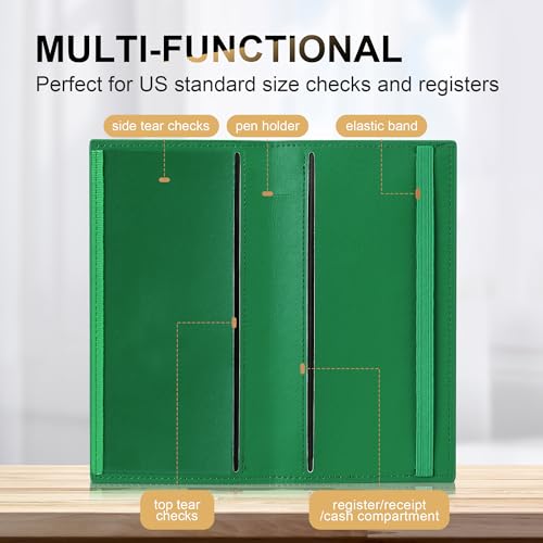 Image of CASMONAL Checkbook Covers for Personal Checkbook Holder RFID Premium Vegan Leather Checkbook Cover for Duplicate Checks