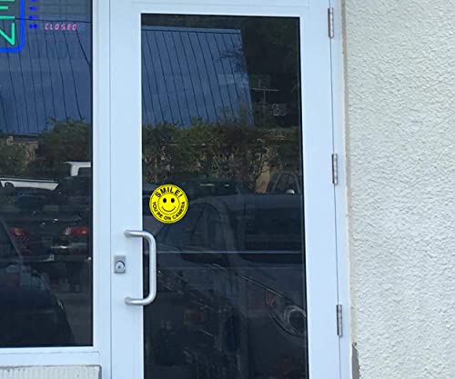 (Set Of 5) Smile You're On Camera Stickers - 4.5" Circle - Durable Self Adhesive 4 Mil Vinyl - Laminated - Fade & Scratch Resistant - Waterproof - Private Property No Trespassing Cctv Security Recording Video Surveillance Sign #TOP4